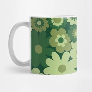 Green 60s retro flower power, retro green, pink, mustard yellow, 60s groovy pattern, hippie flowers Mug